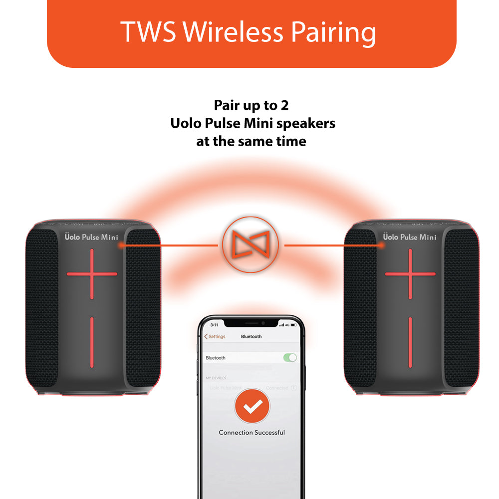 Uolo Pulse Mini Wireless & FM Radio Tuner [5W] Stereo Sound, Water Resistant, 8+ Hours Playtime Ultra-Portable Bluetooth Speaker