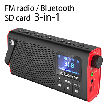 Avantree SP850 Rechargeable Portable FM Radio | Bluetooth Speaker and SD Card MP3 Player 3-in-1, Auto Scan Save, LED Display, Small Handheld Pocket Battery Operated Wireless Radio (No AM)