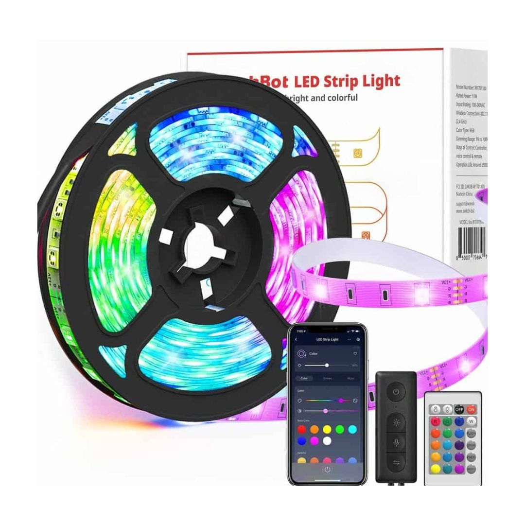 SwitchBot LED Strip Light, 5M | 16.4ft RGB, App Control, Work with Alexa and Google Assistant, 16 Million Colors with Remote Control and Music Sync