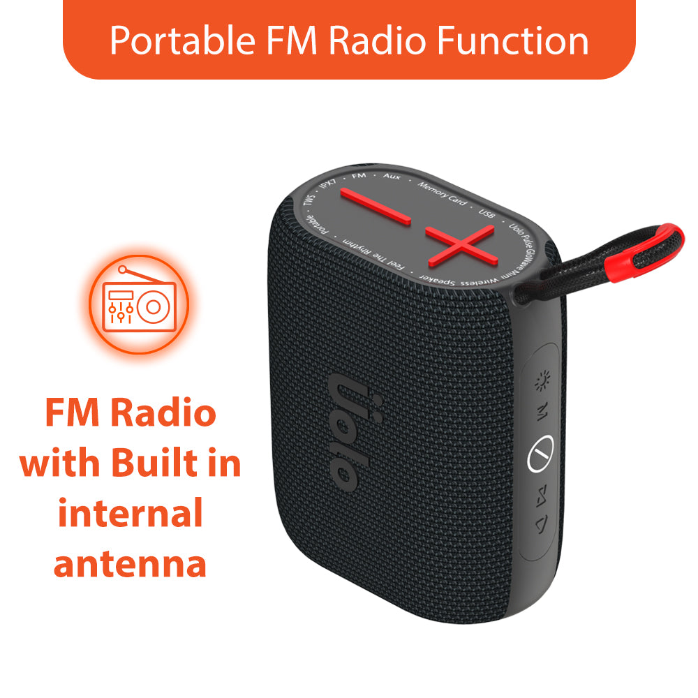 Uolo Pulse GloWave Mini Wireless & FM Speaker | [8W] Stereo Sound, Water Resistant, 20+ Hours Playtime, Emergency flashlight and SOS function