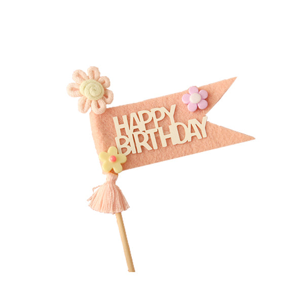 Cake Topper - Fabric Happy Birthday Flag with Flowers